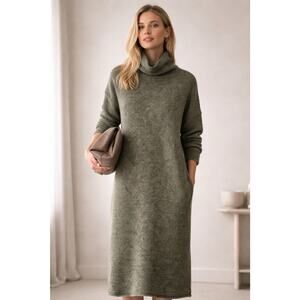 Poles Maison Montagut Alpaca Blend Turtleneck Sweater Dress Green Midi Cozy Sz M